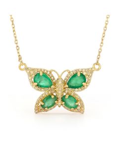 2.39 Cts Emerald and White Diamond Necklace in Yellow Gold Plated Sterling Silver