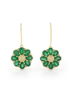 6.80 Cts Emerald and White Diamond Earring in Yellow Gold Plated Sterling Silver