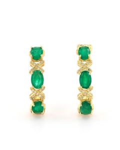 2.56 Cts Emerald and White Diamond Earring in Yellow Gold Plated Sterling Silver