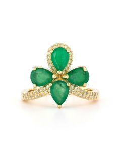 2.50 Cts Emerald and White Diamond Ring in Yellow Gold Plated Sterling Silver