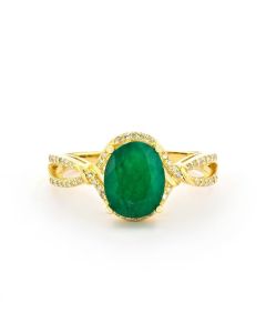 2.53 Cts Emerald and White Diamond Ring in Yellow Gold Plated Sterling Silver