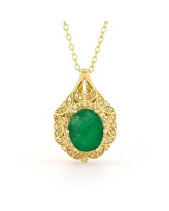 2.52 Cts Emerald and White Diamond Pendant in Yellow Gold Plated Sterling Silver