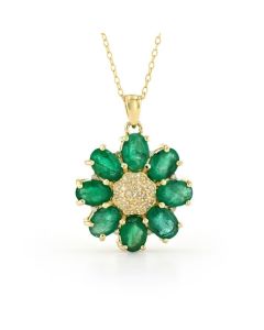 5.45 Cts Emerald and White Diamond Pendant in Yellow Gold Plated Sterling Silver