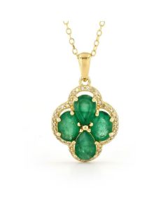 2.70 Cts Emerald and White Diamond Pendant in Yellow Gold Plated Sterling Silver