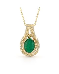 1.81 Cts Emerald and White Diamond Pendant in Yellow Gold Plated Sterling Silver