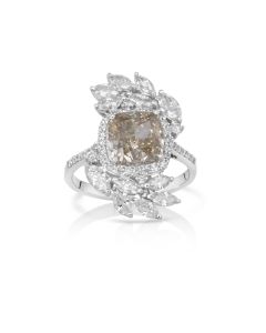 3.03 Cts Fancy Color Diamond and White Diamond Ring in 14K White Gold