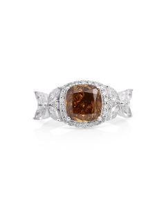 2.27 Cts Brown Diamond and White Diamond Ring in 14K White Gold