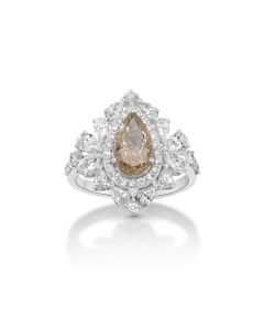 1.52 Cts Fancy Color Diamond and White Diamond Ring in 14K White Gold