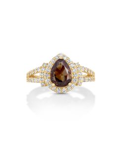 2.01 Cts Yellow Diamond and White Diamond Ring in 14K Yellow Gold