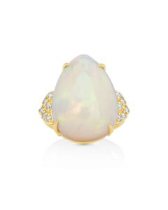 17.25 Cts Ethiopian Opal and White Diamond Ring in 14K Yellow Gold