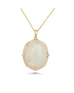 21.75 Cts Ethiopian Opal and White Diamond Pendant in 14K Yellow Gold