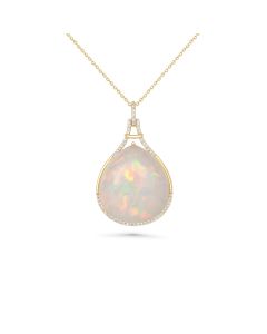 26 Cts Ethiopian Opal and White Diamond Pendant in 14K Yellow Gold