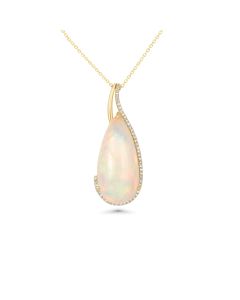 14.91 Cts Ethiopian Opal and White Diamond Pendant in 14K Yellow Gold
