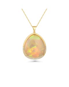 22.6 Cts Ethiopian Opal and White Diamond Pendant in 14K Yellow Gold