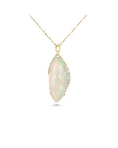20.28 Cts Ethiopian Opal and White Diamond Pendant in 14K Yellow Gold