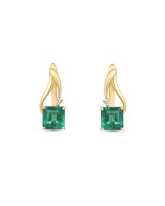 2.89 Cts Emerald and White Diamond Earring in 14K Yellow Gold