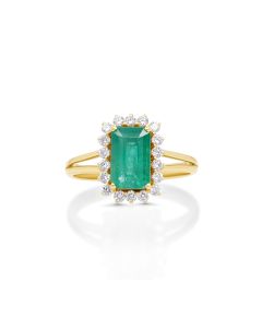 1.75 Cts Emerald and White Diamond Ring in 14K Yellow Gold