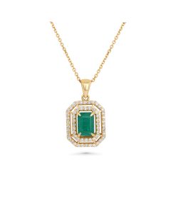 1.79 Cts Emerald and White Diamond Pendant in 14K Yellow Gold