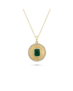 1.36 Cts Emerald and White Diamond Pendant in 14K Yellow Gold