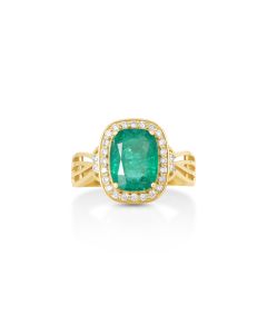 2.86 Cts Emerald and White Diamond Ring in 14K Yellow Gold