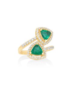 1.49 Cts Emerald and White Diamond Ring in 14K Yellow Gold