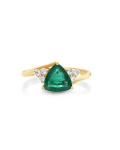 1.48 Cts Emerald and White Diamond Ring in 14K Yellow Gold