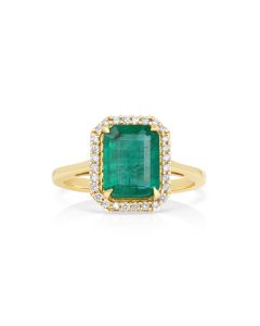 2.43 Cts Emerald and White Diamond Ring in 14K Yellow Gold
