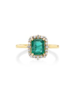 1.65 Cts Emerald and White Diamond Ring in 14K Yellow Gold