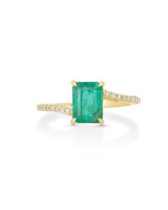 1.71 Cts Emerald and White Diamond Ring in 14K Yellow Gold