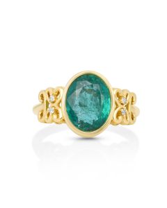 2.9 Cts Emerald and White Diamond Ring in 14K Yellow Gold
