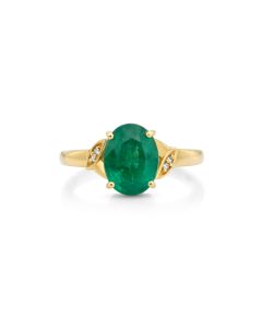 2.77 Cts Emerald and White Diamond Ring in 14K Yellow Gold