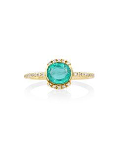 1.1 Cts Emerald and White Diamond Ring in 14K Yellow Gold