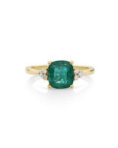 2.18 Cts Emerald and White Diamond Ring in 14K Yellow Gold