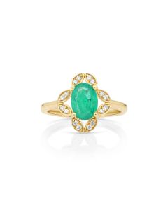 1.4 Cts Emerald and White Diamond Ring in 14K Yellow Gold