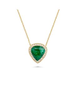 3.53 Cts Emerald and White Diamond Necklace in 14K Yellow Gold