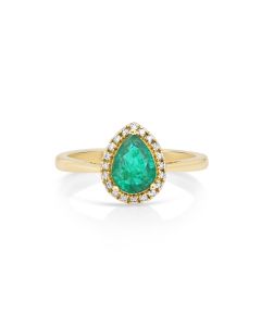 1.12 Cts Emerald and White Diamond Ring in 14K Yellow Gold