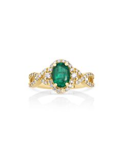 1.34 Cts Emerald and White Diamond Ring in 14K Yellow Gold