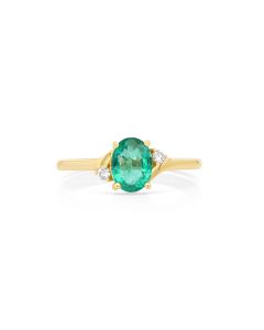 1.09 Cts Emerald and White Diamond Ring in 14K Yellow Gold