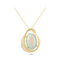 6.64 Cts White Opal and White Diamond Pendant in 14K Yellow Gold