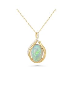 4.6 Cts White Opal and White Diamond Pendant in 14K Yellow Gold