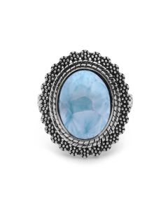 Tranquil Horizon: Sterling Silver Larimar Gemstone Ring with Caribbean Blue Stone