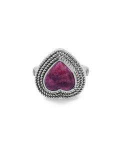 Harmonious Love and Compassion: Sterling Silver Heart-Shaped Thulite Gemstone Ring