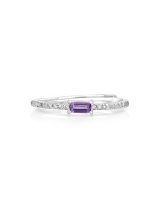 0.10 Cts Amethyst and White Diamond Ring in 14K White Gold