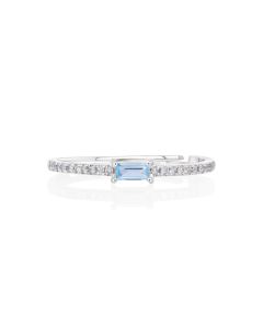 0.1 Cts Swiss Blue Topaz and White Diamond Ring in 14K White Gold
