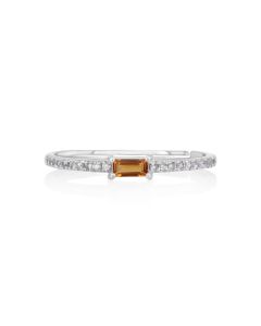 0.1 Cts Citrine and White Diamond Ring in 14K White Gold