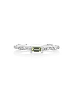 0.1 Cts Peridot and White Diamond Ring in 14K White Gold