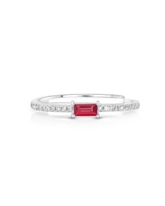 0.1 Cts Ruby and White Diamond Ring in 14K White Gold
