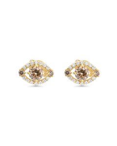 0.92 Cts Brown Diamond and White Diamond Earring in 14K Yellow Gold