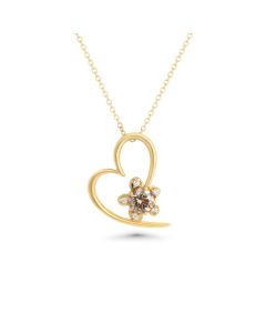 0.55 Cts Brown Diamond and White Diamond Pendant in 14K Yellow Gold