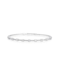 1.58 Cts White Diamond Flex Bangle in 14K White Gold